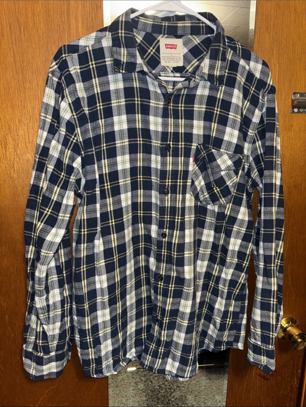 Levi's Navy, White & Yellow Plaid Button-Down Shirt